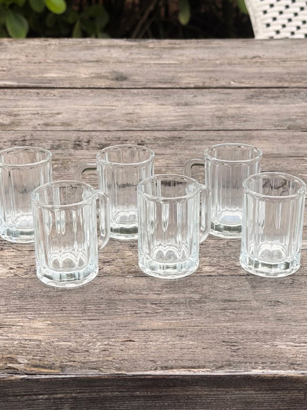 Vintage set of 6 Mini Beer Mug Style Glass Shot Glasses Tasting Parties Barware